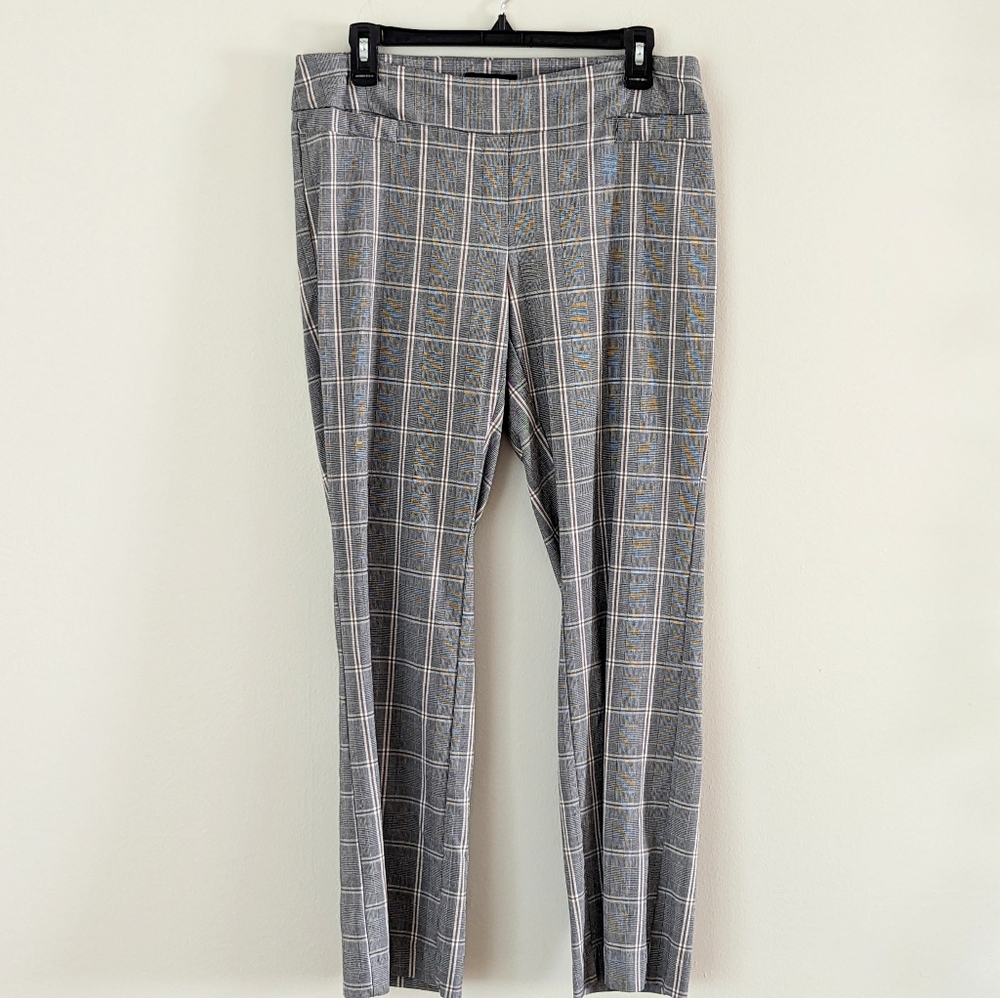 Rekucci Womens Ease into Comfort‎ Straight Leg Pant Gray Tan Checker, 12